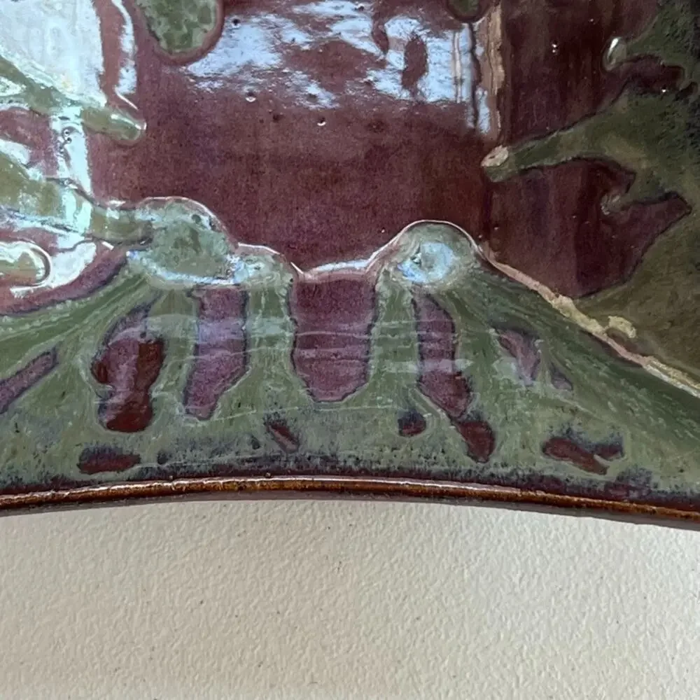 Signed Studio Art Trinket Tray Large Raised Square 9 x 1.5in Purple & Green Drip